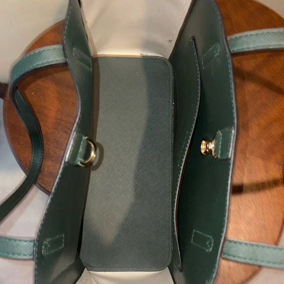 Lovevook color block tote Small tote Saffiano Hunter Green grey cream NWOT - Picture 3 of 17